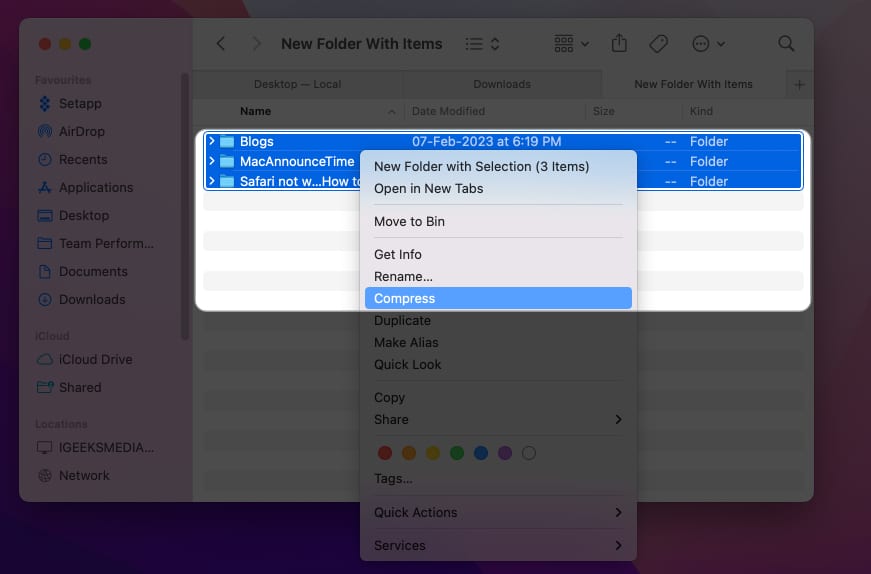 Compress file using Finder on Mac