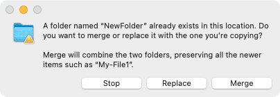 Copy folder with same name on Mac