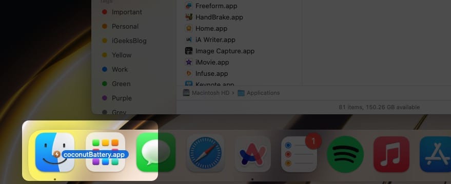Drag and drop the application on the Launchpad icon in the Dock