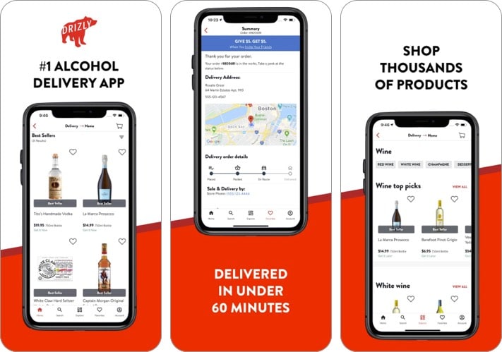 Drizly alcohol delivery iPhone app screenshot