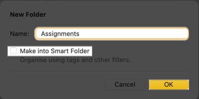 Enter name for the folder in notes