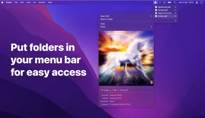 Folder Peek Mac menu bar app screenshot