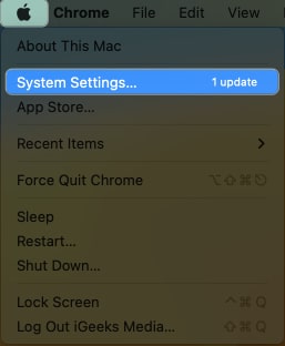 Get to the System Settings on Mac