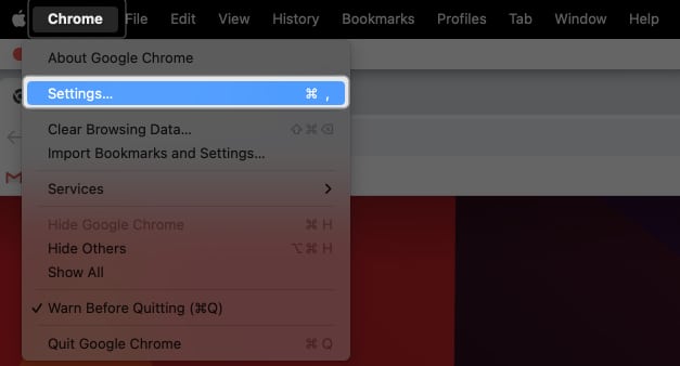 Go to Chrome and Select Settings