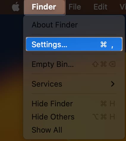 Go to Finder and Settings