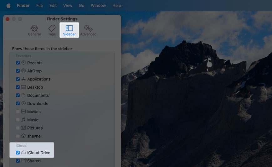 Go to finder sidebar and tick box beside iCloud Drive