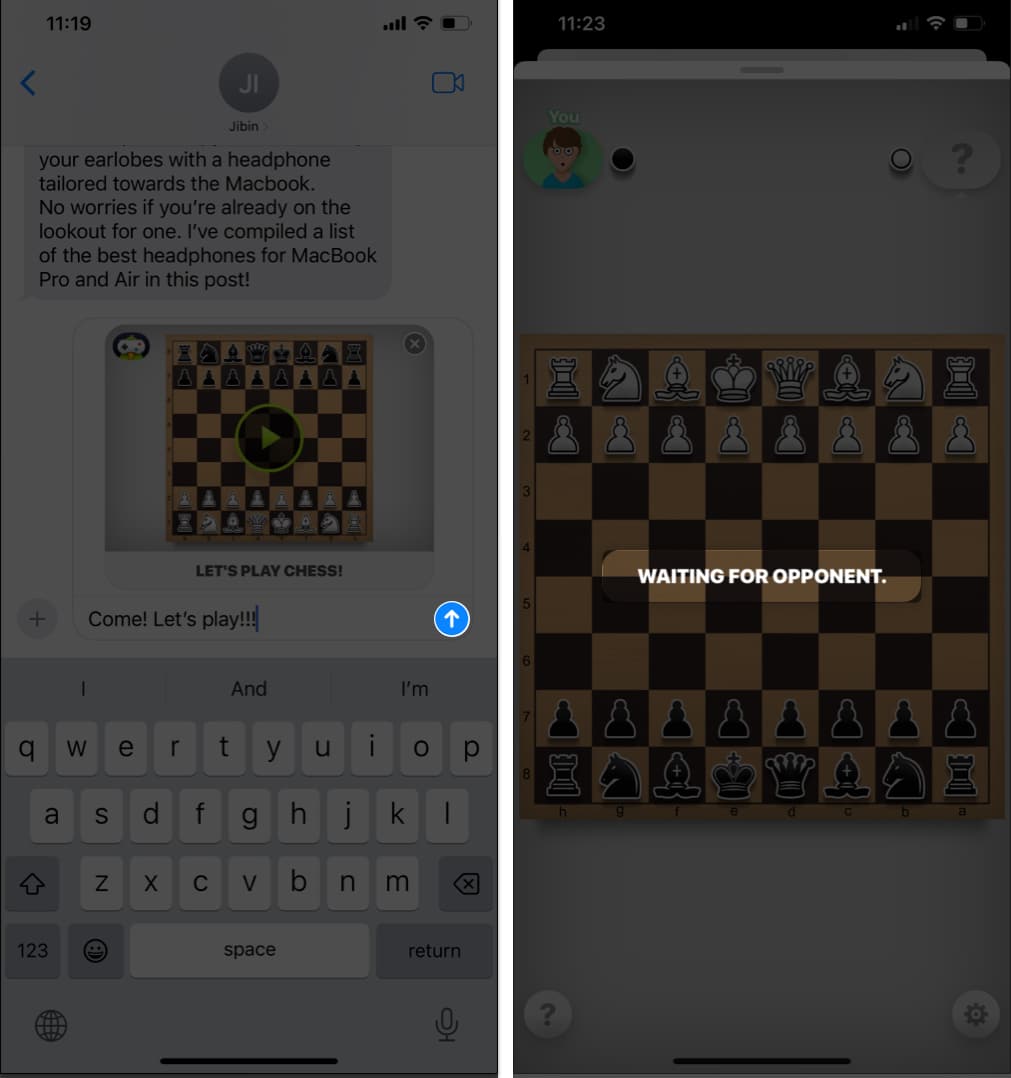 Hit Send, start the game, wait for your opponent in iMessage