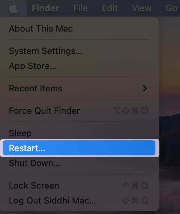 Just click on Apple logo and choose Restart on Mac