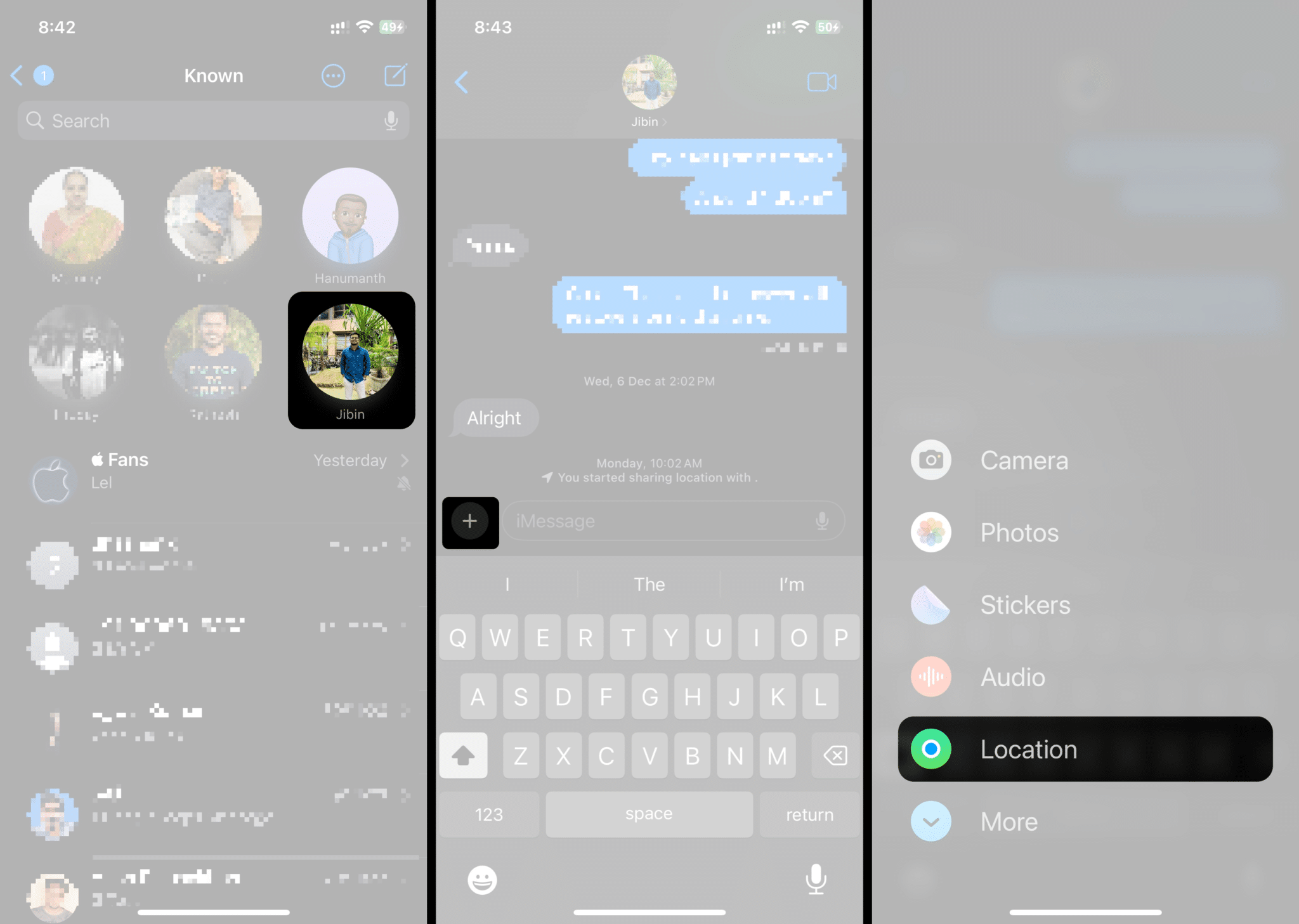 Helybeállítás az iPhone Üzenetek alkalmazásában