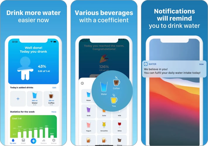 My Water & Drink Reminder for iPhone and Apple Watch app screenshot