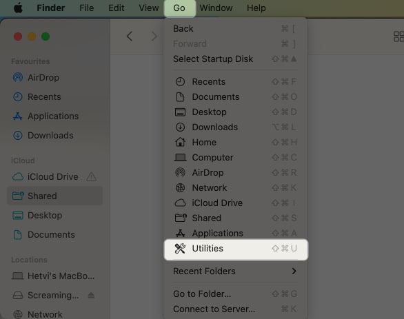 Open Finder, Tap Go and Choose Utilities
