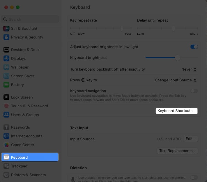 Open System Settings, Keyboard and click Keyboard Shortcuts