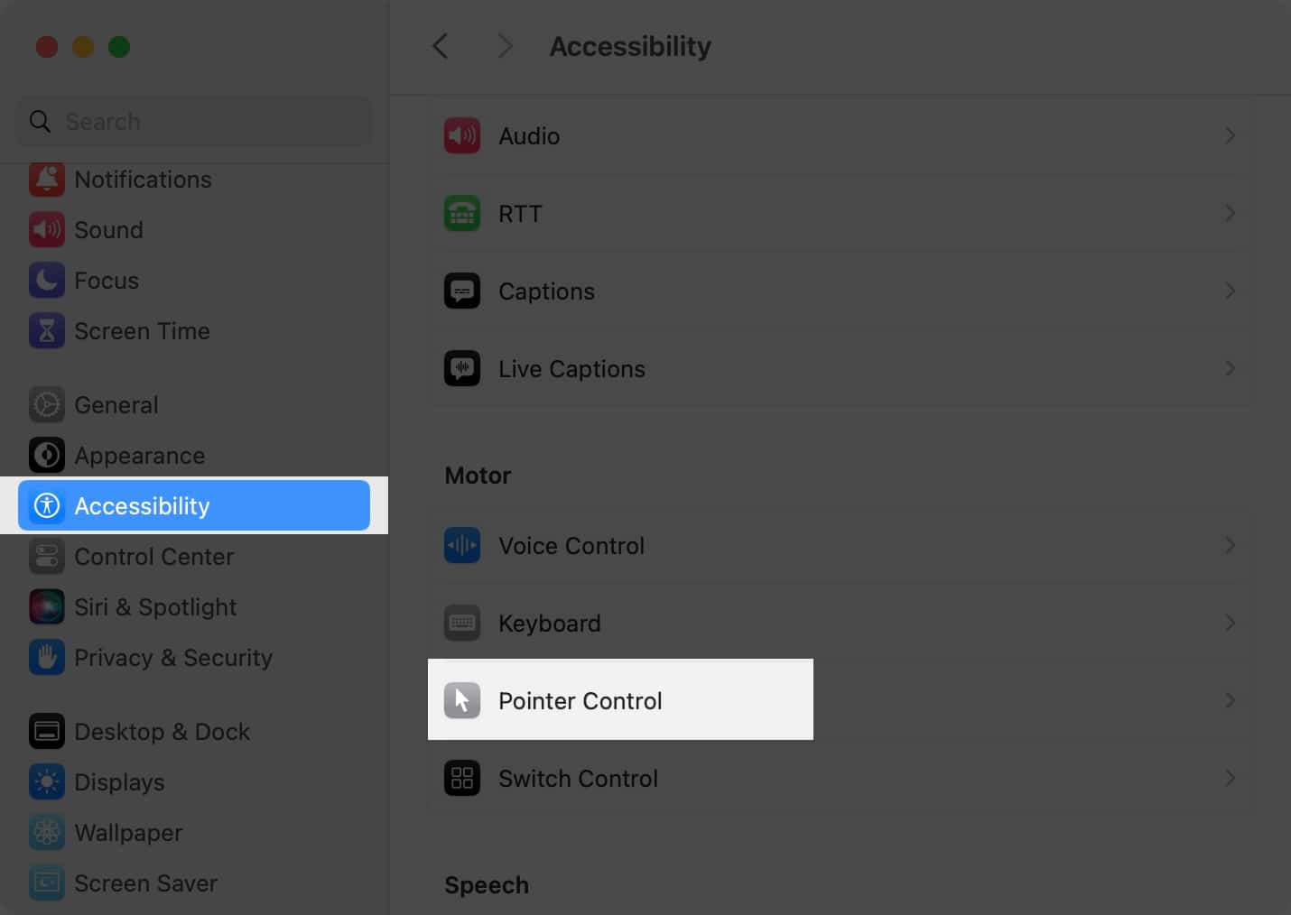 Pointer Control under Accessibility in System Settings