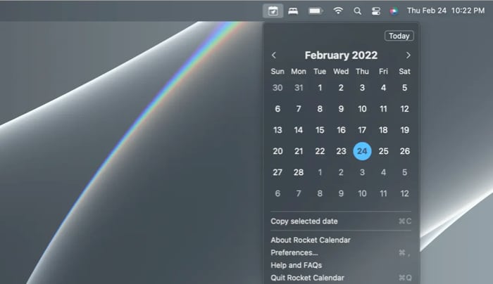 Rocket Calendar Mac menu bar app screenshot