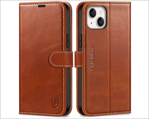 SHIELDON Leather Wallet Kickstand Case for iPhone 14 Plus and Pro Max