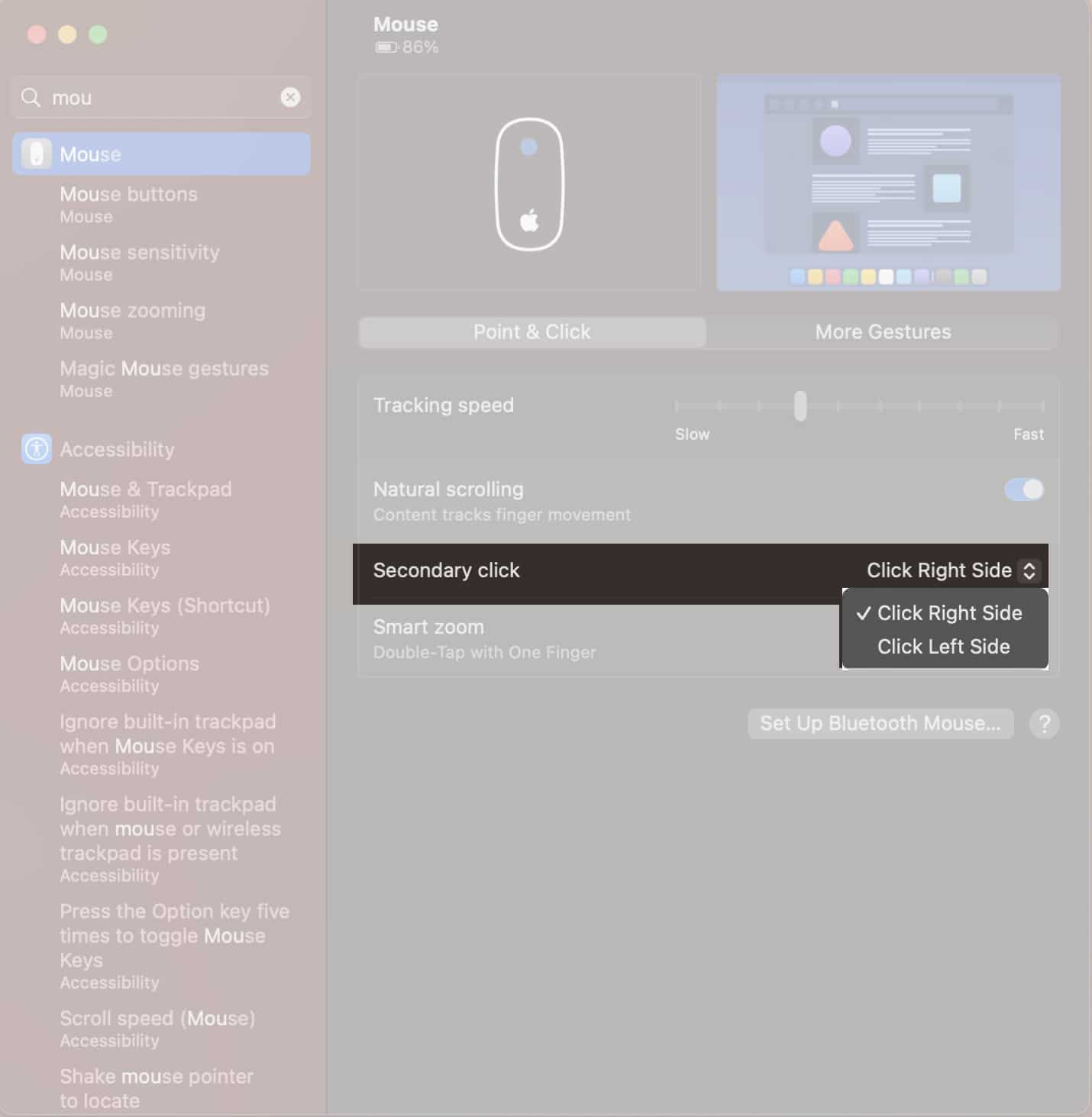 Secondary click settings for Magic mouse
