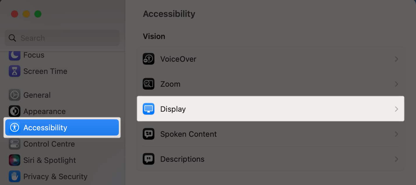 Select Accessibility and Tap Display