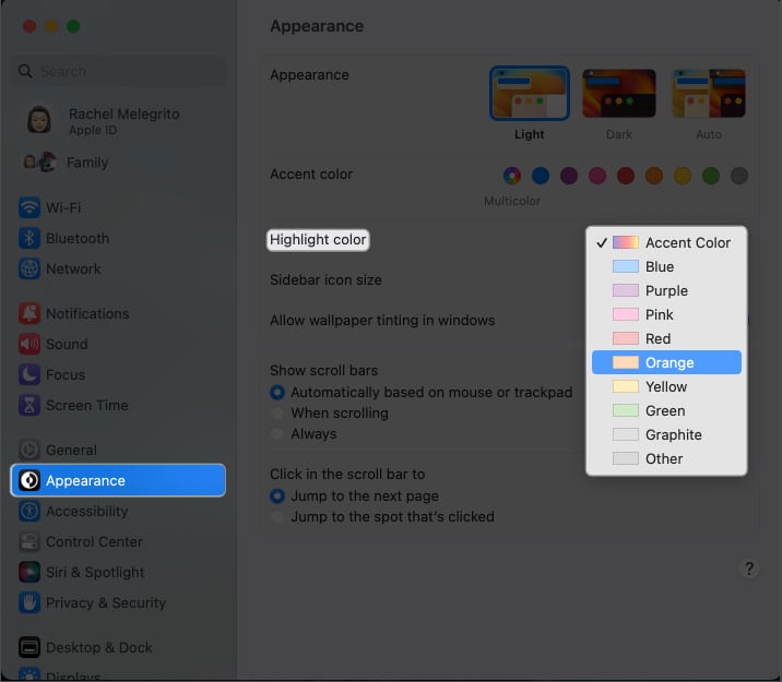 Select new colors under Accent color and Highlight color