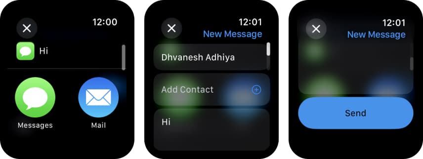 Select the contact to forward message in watchOS