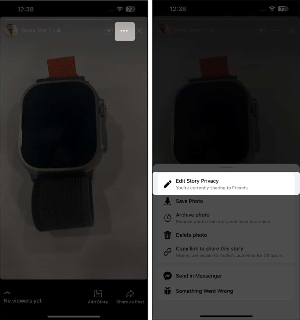Select three dot icon choose edit story privacy