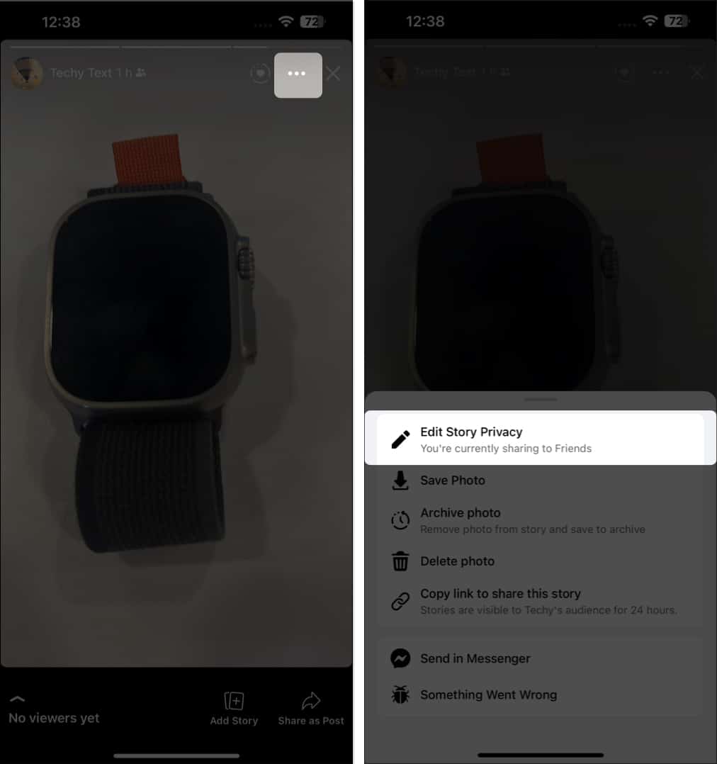 Select three-dot icon, choose edit story privacy