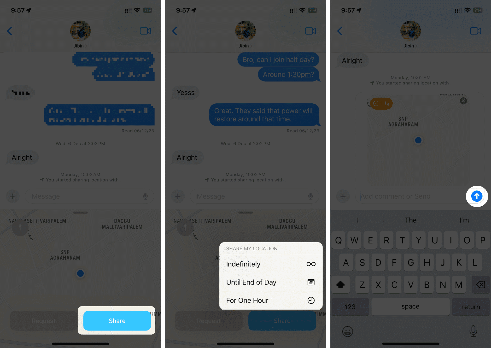Sharing your location for a specific time in Messages