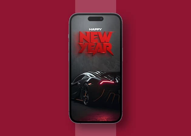 Stylish supercar New Year 2024 wallpaper for iPhone