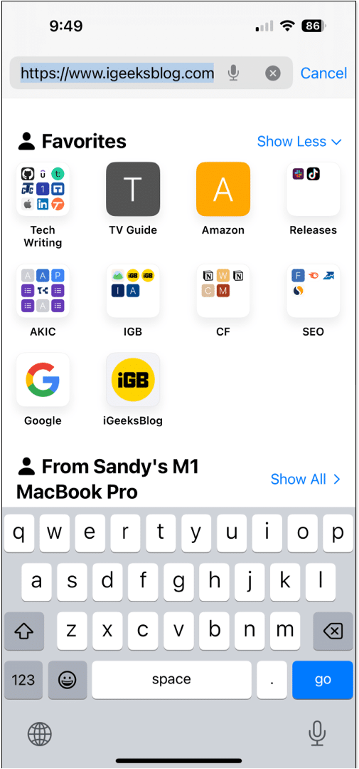 Tap the Search bar inside the Safari