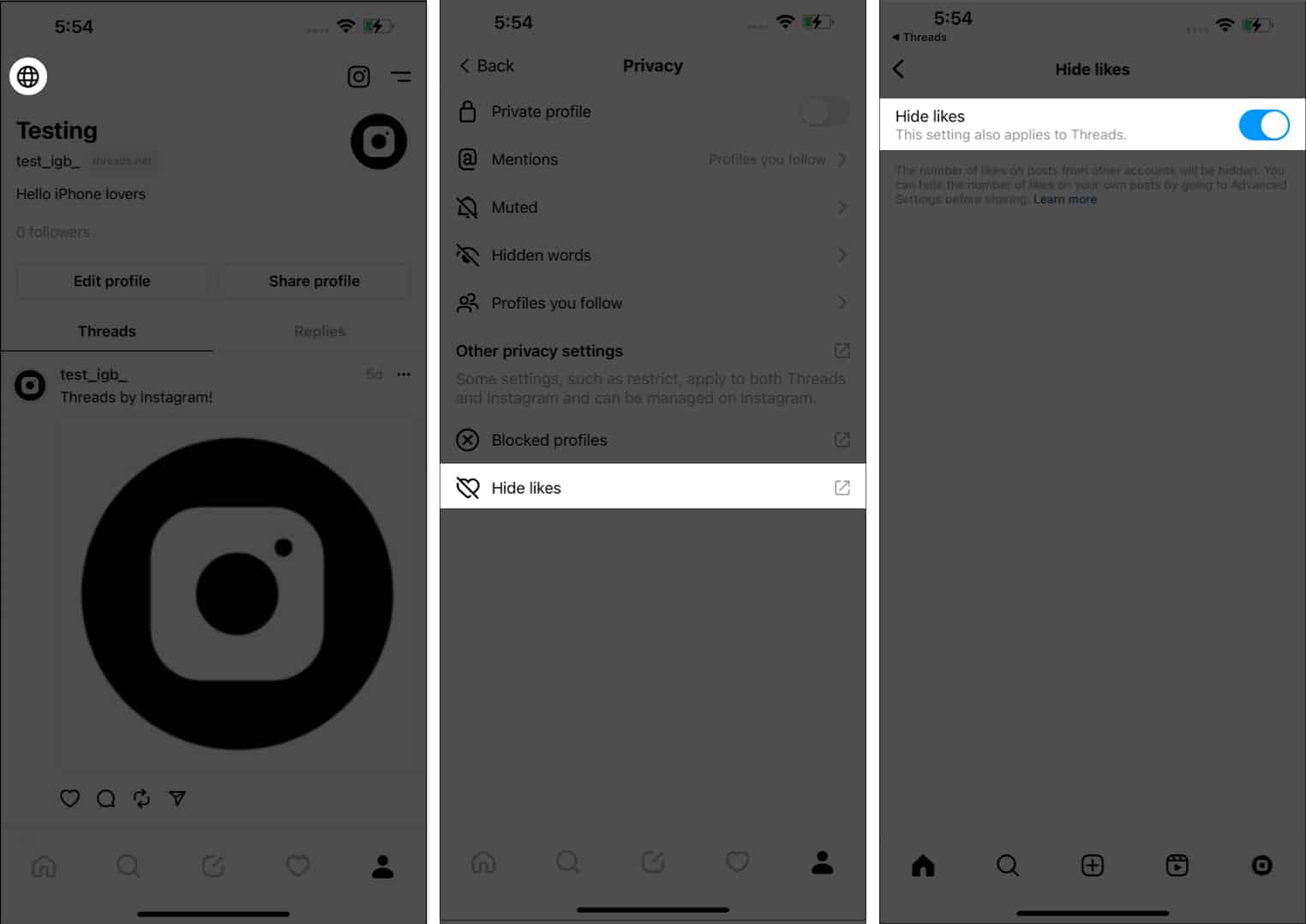 Tap the globe icon, hide likes, toggle on hide likes in Threads