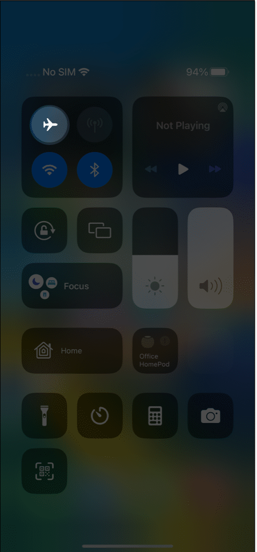 Toggle on Airplane mode from control centre