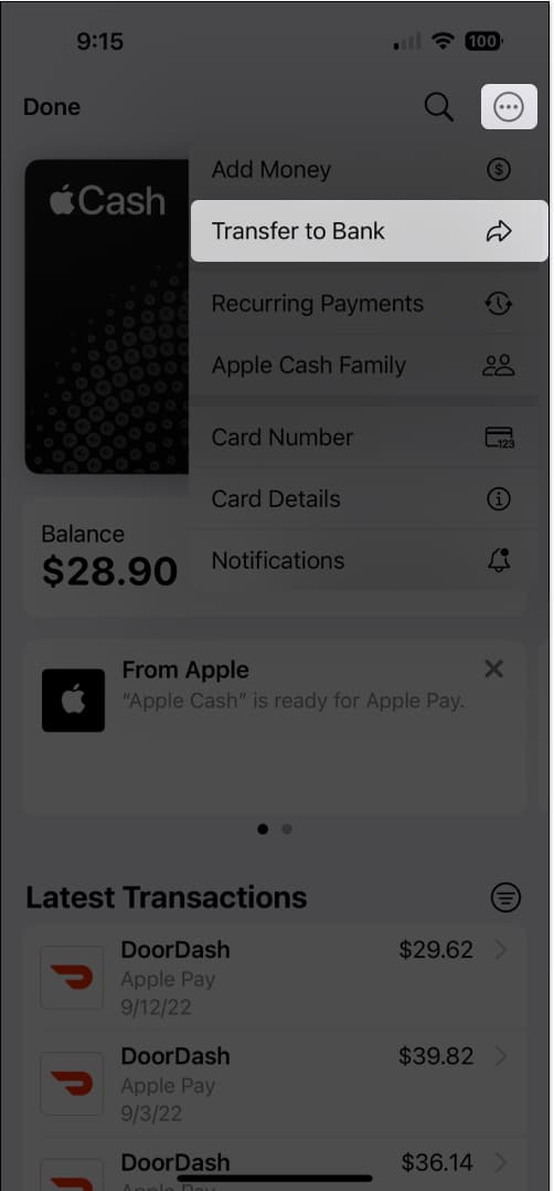 Transfer Apple Cash to bank account on iPhone
