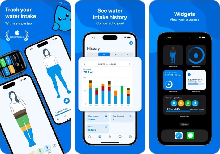 WaterMinder best water reminder app for iPhone and Apple Watch