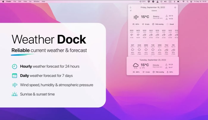 Weather Dock Mac menu bar app screenshot