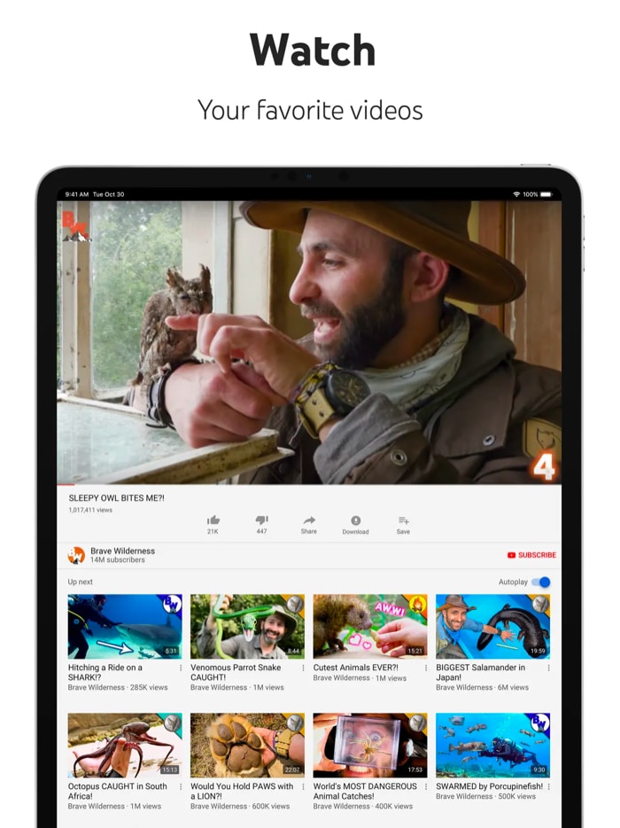 YouTube app to watch movies and videos on iPad