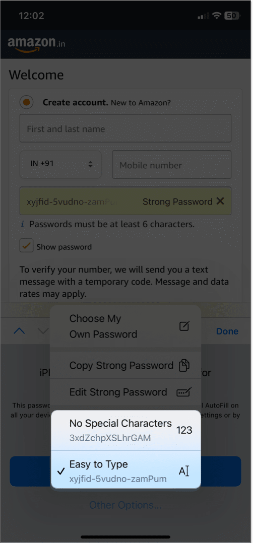 choose no special characters in safari suggested password