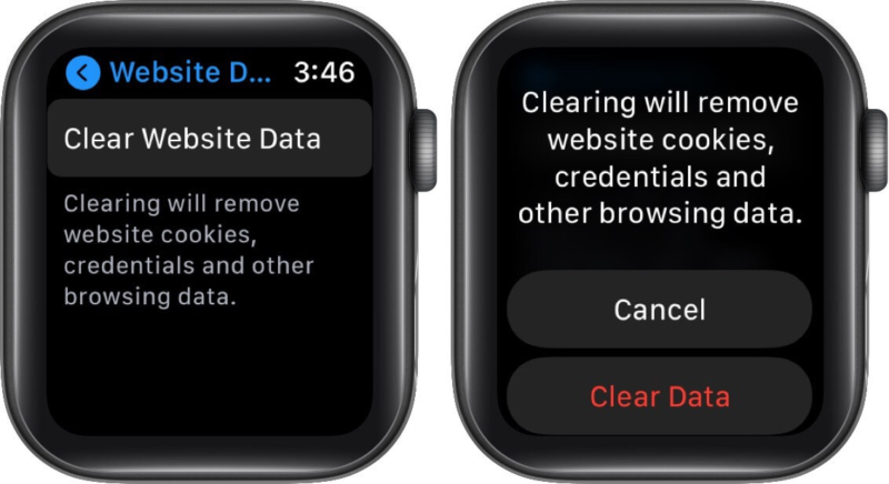 clear website data on apple watch