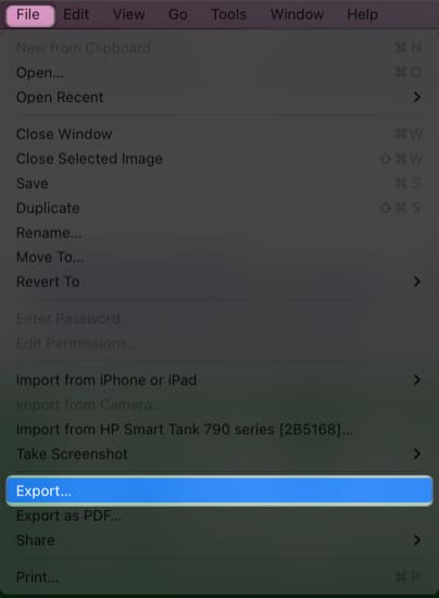 click file, select export in image preview