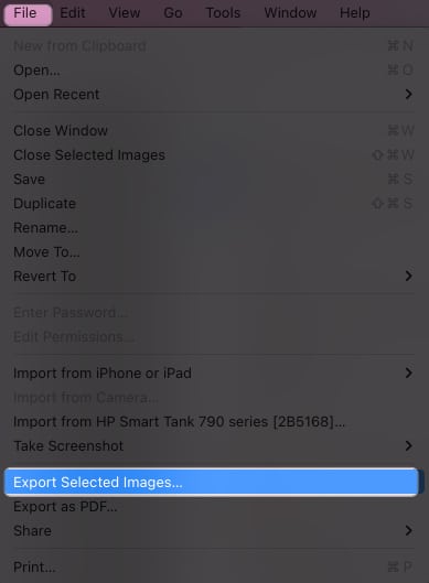 click file, select export selected photos in preview