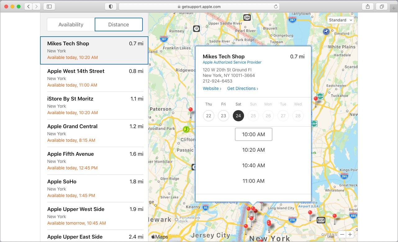 Enter your ZIP code, choose an Apple Store or Authorized Service Provider and set date and time