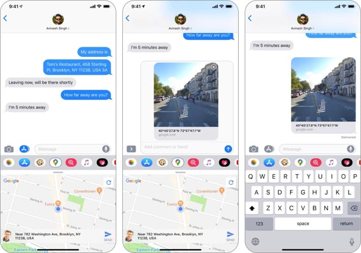 Google Maps iMessage app screenshot