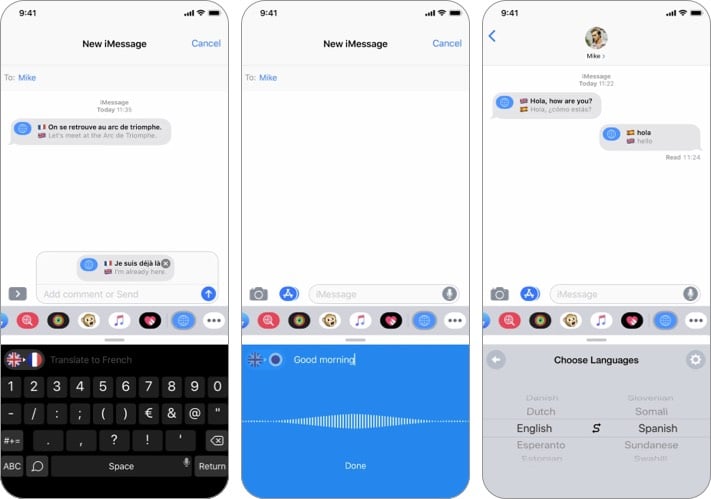 iTranslate iMessage app screenshot