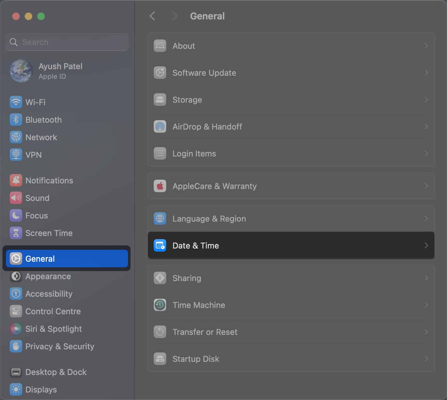 Navigate to General and select Date  Time