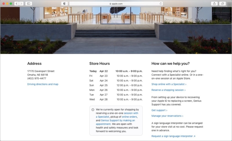 See Apple Store address, phone number, directions, store hours, and more