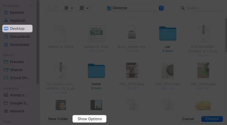 select a folder, click select options in image export
