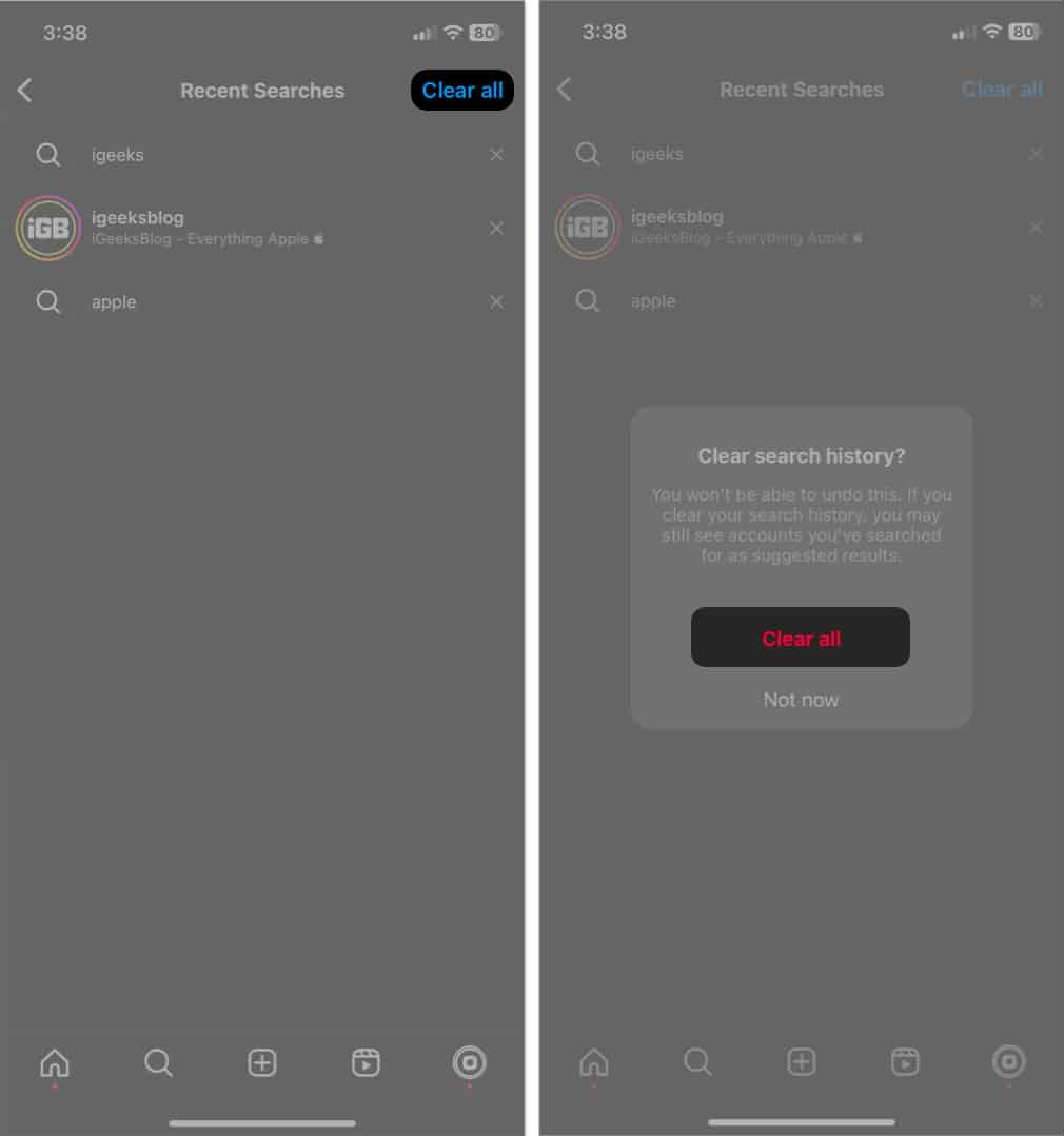 tap clear all in instagram