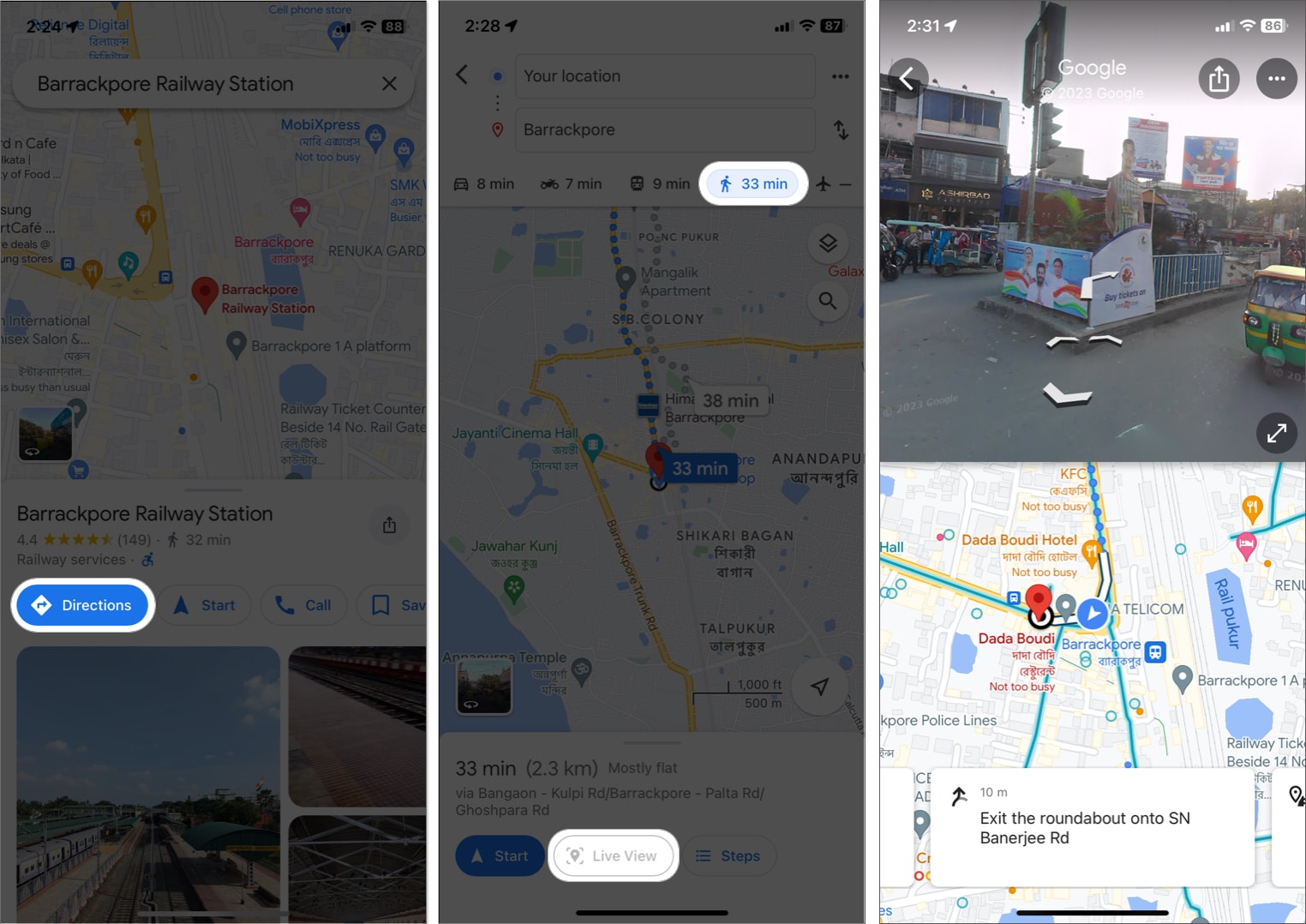 tap directions go to walking tap live view in google maps