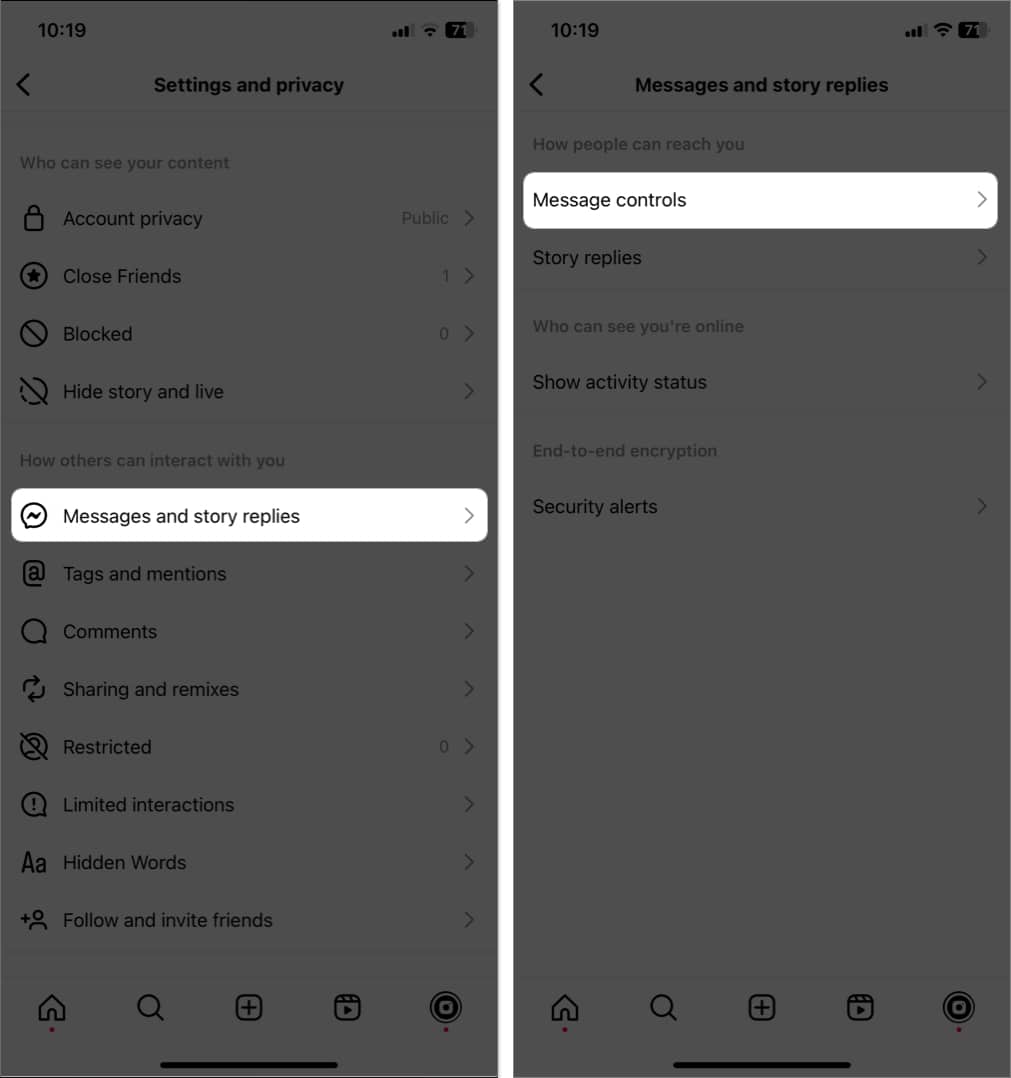 tap messages and story replies, message controls in instagram