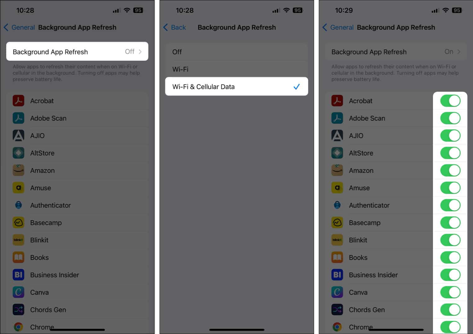 toggle on background app refresh