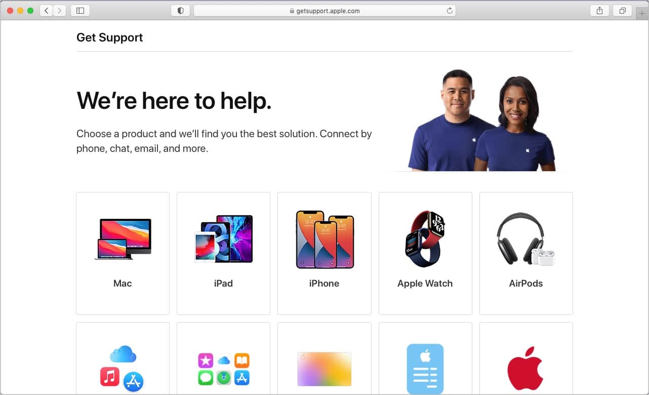 Visit GetSupport.Apple.com and choose an option