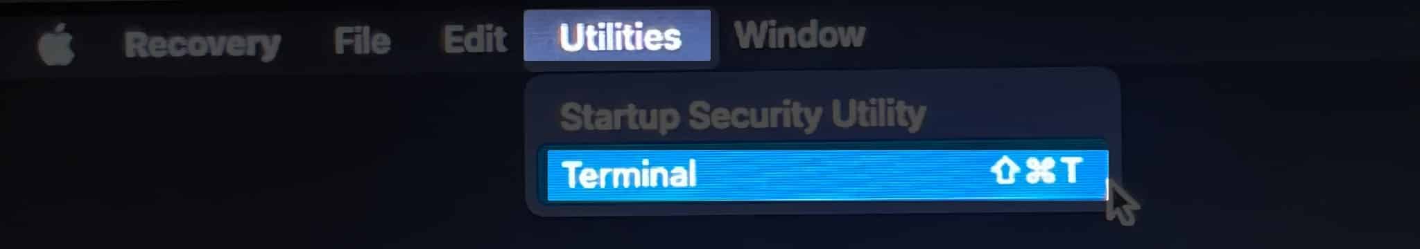 Access terminal from utilities menu bar